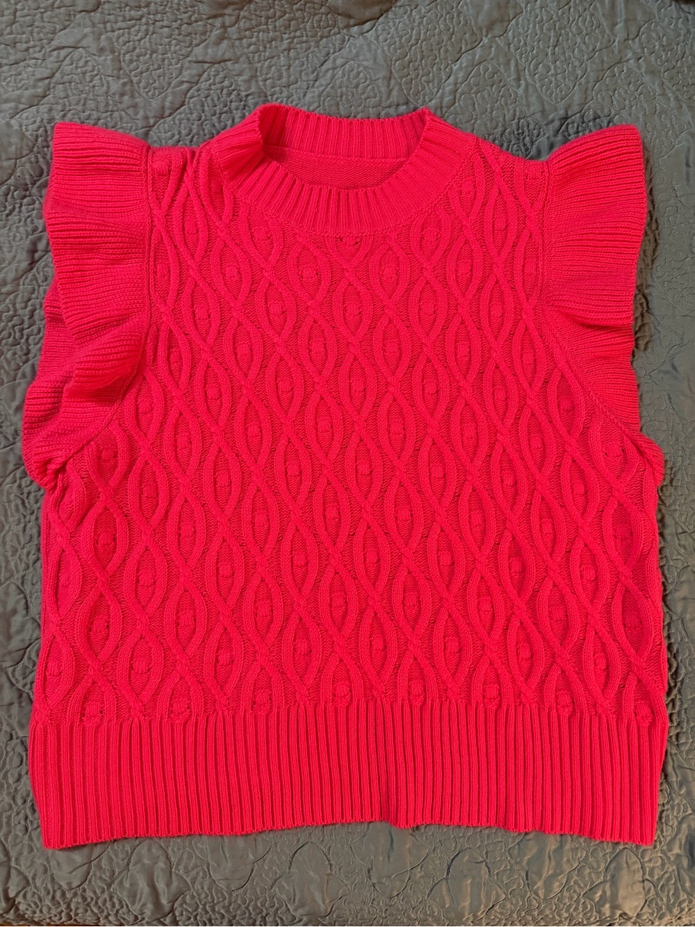 SHEIN Hot Pink Cable Knit Ruffle Sleeve Sweater Vest